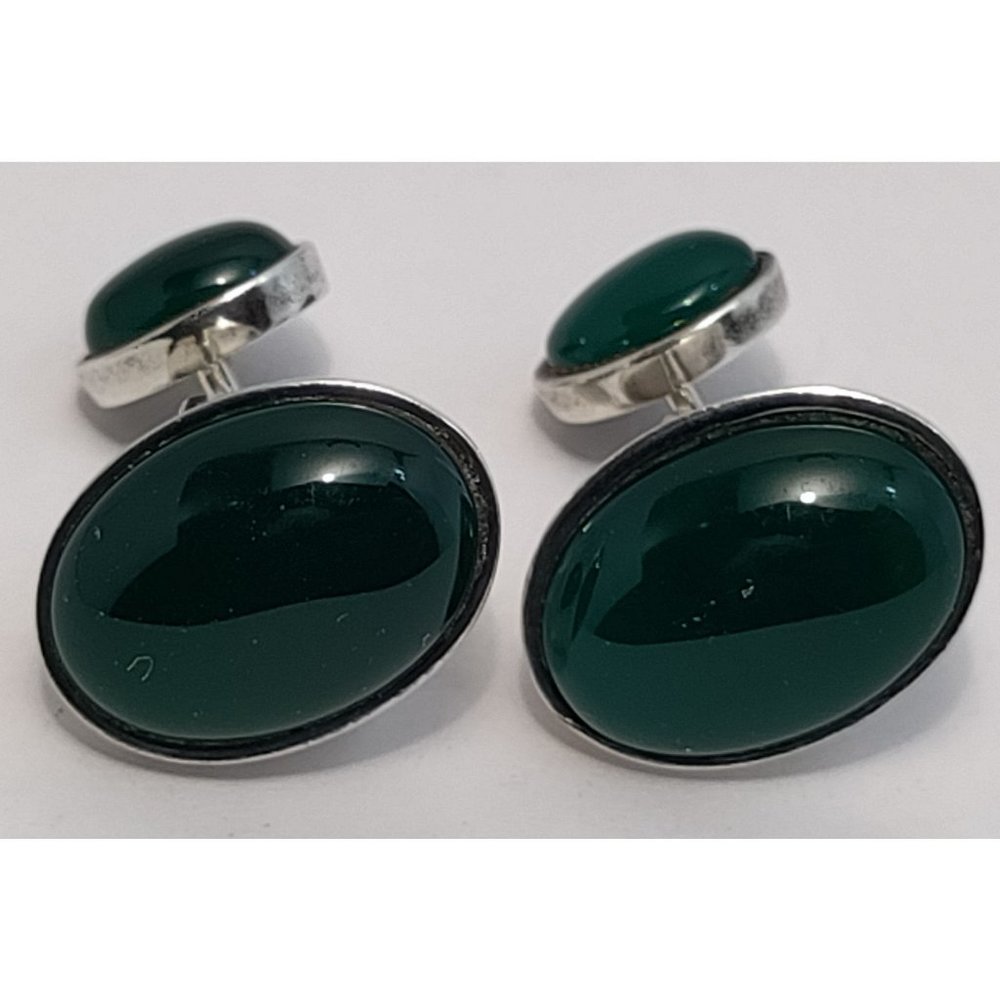 Vintage Signed Sterling Silver Chrysoprase Cufflinks